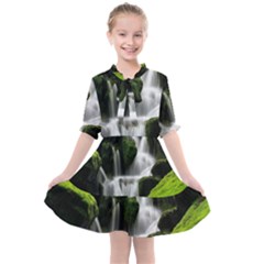 Waterfall Moss Korea Mountain Valley Green Forest Kids  All Frills Chiffon Dress by Ndabl3x