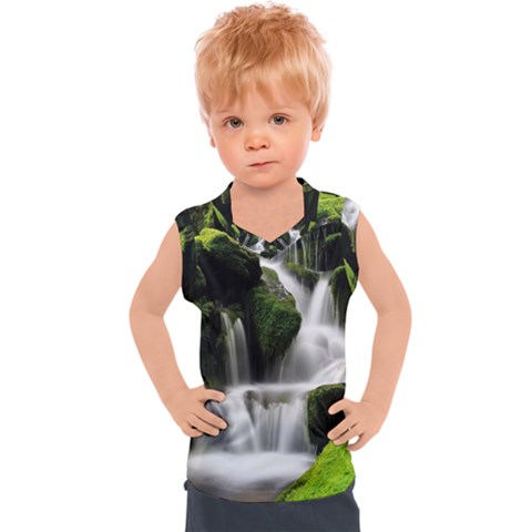 Waterfall Moss Korea Mountain Valley Green Forest Kids  Sport Tank Top by Ndabl3x