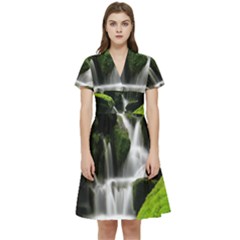 Waterfall Moss Korea Mountain Valley Green Forest Short Sleeve Waist Detail Dress by Ndabl3x