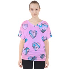 Hearts Pattern Love V-neck Dolman Drape Top