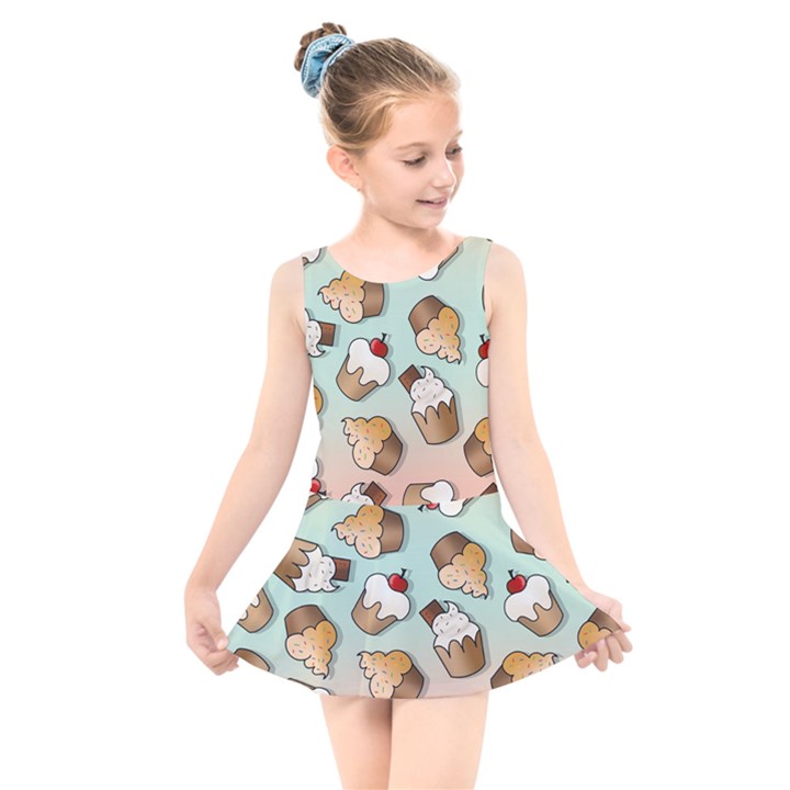 Cupcakes Cake Pie Pattern Kids  Skater Dress Swimsuit