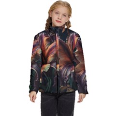 Flower Orange Lilly Kids  Puffer Bubble Jacket Coat by Ndabl3x