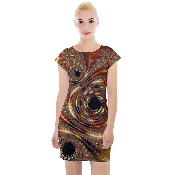 Geometric Art Fractal Abstract Art Cap Sleeve Bodycon Dress