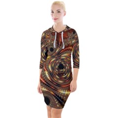 Geometric Art Fractal Abstract Art Quarter Sleeve Hood Bodycon Dress by Ndabl3x