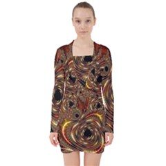 Geometric Art Fractal Abstract Art V-neck Bodycon Long Sleeve Dress