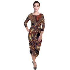 Geometric Art Fractal Abstract Art Quarter Sleeve Midi Velour Bodycon Dress by Ndabl3x