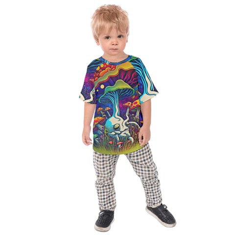 Mushrooms Fungi Psychedelic Kids  Raglan Tee by Ndabl3x