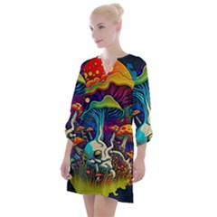 Mushrooms Fungi Psychedelic Open Neck Shift Dress by Ndabl3x