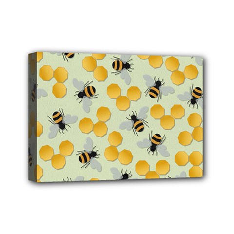 Honey Bee Bees Pattern Mini Canvas 7  X 5  (stretched)