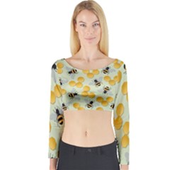 Honey Bee Bees Pattern Long Sleeve Crop Top by Ndabl3x