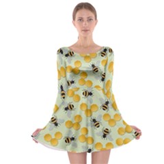 Honey Bee Bees Pattern Long Sleeve Skater Dress