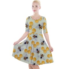 Honey Bee Bees Pattern Quarter Sleeve A-line Dress