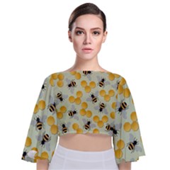 Honey Bee Bees Pattern Tie Back Butterfly Sleeve Chiffon Top by Ndabl3x