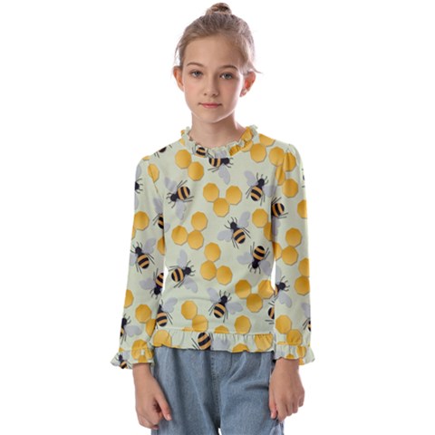 Honey Bee Bees Pattern Kids  Frill Detail Tee by Ndabl3x