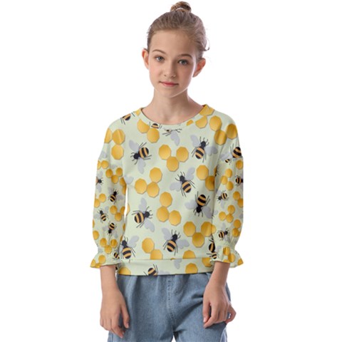 Honey Bee Bees Pattern Kids  Cuff Sleeve Top by Ndabl3x