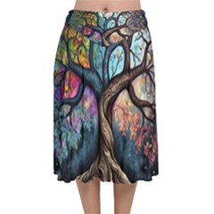 Tree Colourful Velvet Flared Midi Skirt by Ndabl3x