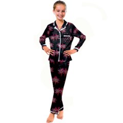 Chic Dreams Botanical Motif Pattern Design Kids  Satin Long Sleeve Pajamas Set by dflcprintsclothing
