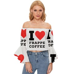 I Love Frappe Coffee Off Shoulder Flutter Bell Sleeve Top by ilovewhateva
