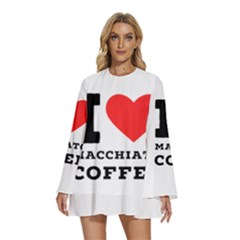 I Love Macchiato Coffee Round Neck Long Sleeve Bohemian Style Chiffon Mini Dress by ilovewhateva