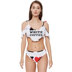 I Love White Coffee Ruffle Edge Tie Up Bikini Set	