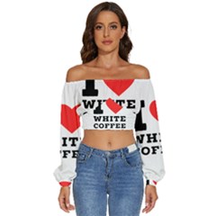 I Love White Coffee Long Sleeve Crinkled Weave Crop Top by ilovewhateva