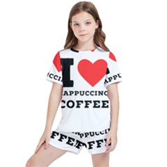 I Love Cappuccino Coffee Kids  Tee And Sports Shorts Set by ilovewhateva