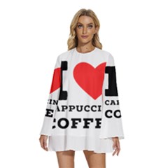 I Love Cappuccino Coffee Round Neck Long Sleeve Bohemian Style Chiffon Mini Dress by ilovewhateva