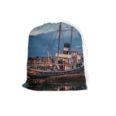 End Of The World: Nautical Memories At Ushuaia Port, Argentina Drawstring Pouch (large) by dflcprintsclothing