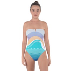 Tsunami Tidal Wave Minimalist Logo Ocean Sea Tie Back One Piece Swimsuit by Wav3s