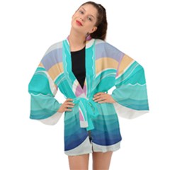 Tsunami Tidal Wave Minimalist Logo Ocean Sea Long Sleeve Kimono