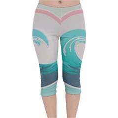 Waves Tidal Ocean Sea Tsunami Wave Minimalist Velvet Capri Leggings  by Wav3s