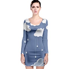 Blue Clouds Rain Raindrops Weather Sky Raining Long Sleeve Bodycon Dress by Wav3s