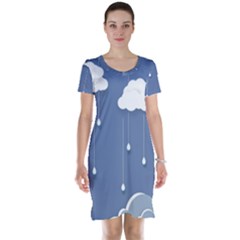 Blue Clouds Rain Raindrops Weather Sky Raining Short Sleeve Nightdress by Wav3s