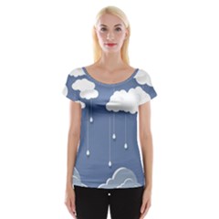 Blue Clouds Rain Raindrops Weather Sky Raining Cap Sleeve Top by Wav3s