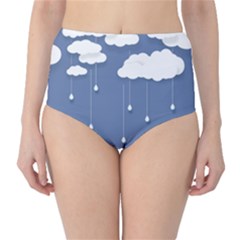 Blue Clouds Rain Raindrops Weather Sky Raining Classic High-waist Bikini Bottoms by Wav3s