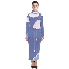 Blue Clouds Rain Raindrops Weather Sky Raining Turtleneck Maxi Dress by Wav3s