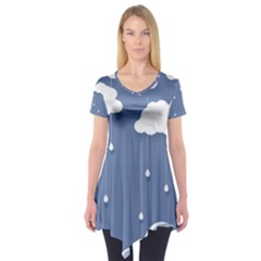 Blue Clouds Rain Raindrops Weather Sky Raining Short Sleeve Tunic  by Wav3s