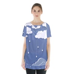 Blue Clouds Rain Raindrops Weather Sky Raining Skirt Hem Sports Top by Wav3s