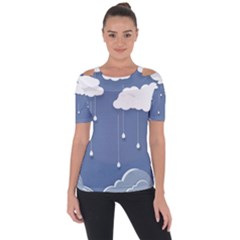 Blue Clouds Rain Raindrops Weather Sky Raining Shoulder Cut Out Short Sleeve Top by Wav3s