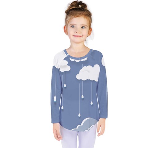 Blue Clouds Rain Raindrops Weather Sky Raining Kids  Long Sleeve Tee by Wav3s