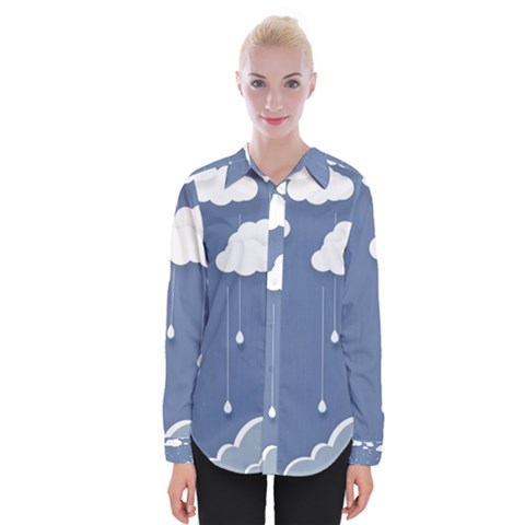 Blue Clouds Rain Raindrops Weather Sky Raining Womens Long Sleeve Shirt by Wav3s