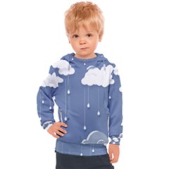 Blue Clouds Rain Raindrops Weather Sky Raining Kids  Hooded Pullover by Wav3s