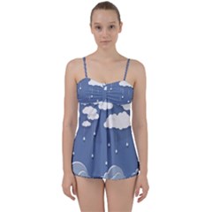 Blue Clouds Rain Raindrops Weather Sky Raining Babydoll Tankini Set by Wav3s