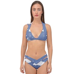 Blue Clouds Rain Raindrops Weather Sky Raining Double Strap Halter Bikini Set by Wav3s