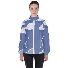 Blue Clouds Rain Raindrops Weather Sky Raining Women s High Neck Windbreaker by Wav3s