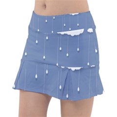 Blue Clouds Rain Raindrops Weather Sky Raining Classic Tennis Skirt by Wav3s