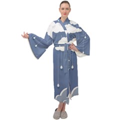 Blue Clouds Rain Raindrops Weather Sky Raining Maxi Velvet Kimono by Wav3s