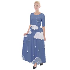 Blue Clouds Rain Raindrops Weather Sky Raining Half Sleeves Maxi Dress by Wav3s