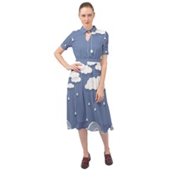 Blue Clouds Rain Raindrops Weather Sky Raining Keyhole Neckline Chiffon Dress by Wav3s