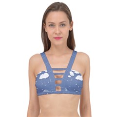 Blue Clouds Rain Raindrops Weather Sky Raining Cage Up Bikini Top by Wav3s